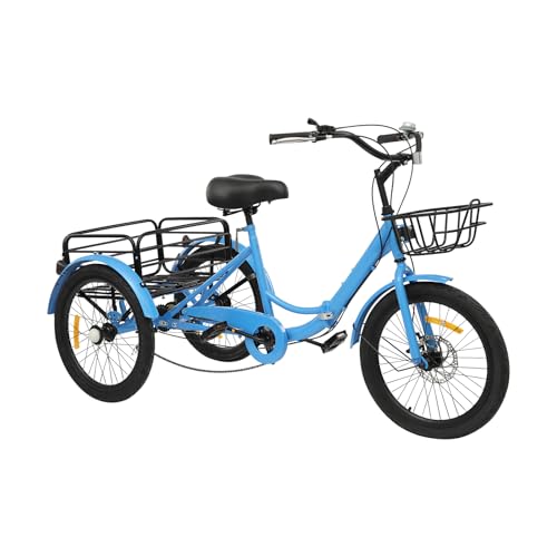 20 Zoll 7 Gang Faltbares Dreirad,Blau Erwachsene 3 Rad Fahrrad mit Vordere Scheibenbremse Hintere Trommelbremse, Sitz und Lenkerhöhe einstellbar, Max.130kg für Erwachsene von 5,09 bis 5,74 Fuß von Kanbihao