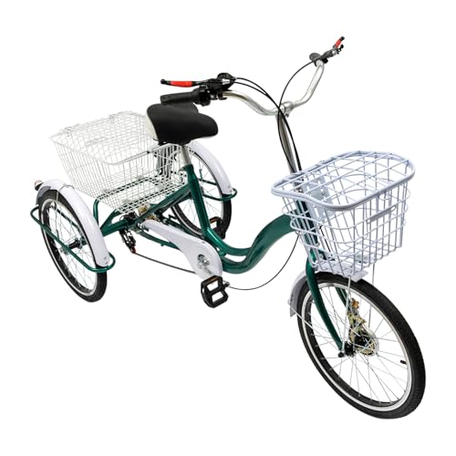 Kanbihao 20 Zoll 6 Gang Senioren Dreirad, Grün Erwachsene 3 Rad Fahrrad mit Trommelbremsen Vorne und Hinten, Sitz und Lenkerhöhe einstellbar, Max.100kg für Erwachsene von 4,76-5,58 Fuß von Kanbihao