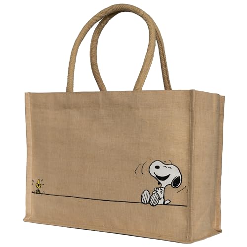 Kanguru Handtasche Damen Snoopy Design, Grosse Einkaufstasche aus Baumwoll-Jute mix mit schwarzer Fütterung, Chic, Elegant, Robust, Ideal als Einkaufskorb und Geschenkidee, bedruckt Peanuts shopper Kanguru Handtasche Damen Snoopy Design, Grosse Einkaufstasche aus Baumwoll-Jute mix mit schwarzer Fütterung, Chic, Elegant, Robust, Ideal als Einkaufskorb und Geschenkidee, bedruckt Peanuts shopper von Kanguru