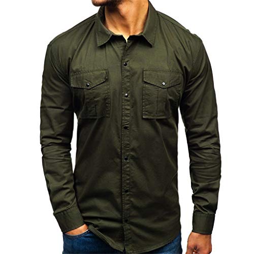 Kanpola Freizeithemd Herren Cargo Hemden mit Brusttasche Outdoor Shirt Slim Fit Coole Langarmhemd Herbst Langarmshirt MäNner Safari Hemd von Kanpola Herren Top