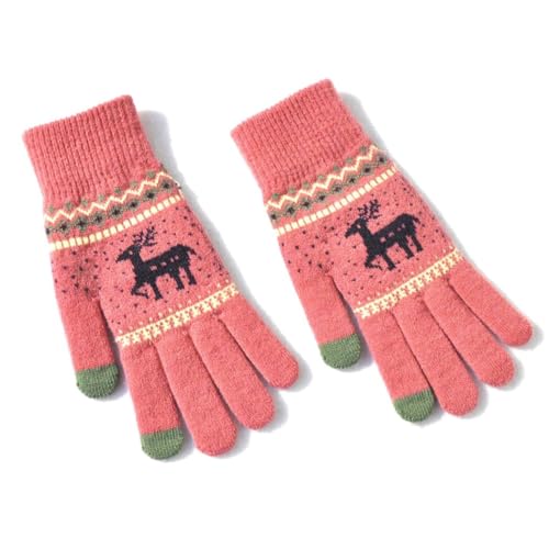 Gestrickte Touchscreen-Handschuhe mit buntem Hirsch-Design, für Winterwärme, festliche, verdickte Weihnachtshandschuhe von Kapmore