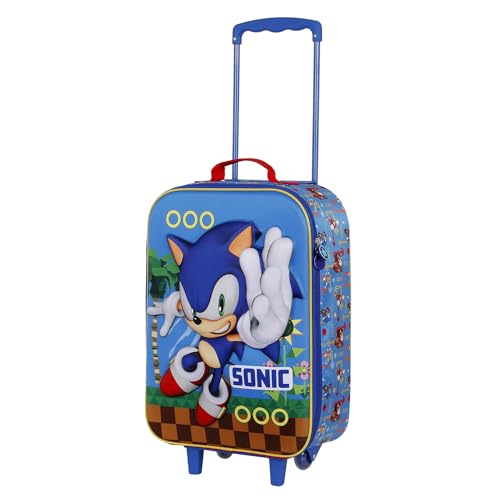 Sega-Sonic Faster-Soft 3D Trolley-Koffer, Blau, 17 x 33 x 52 cm, Kapazität 26 L von Sonic The Hedgehog - SEGA
