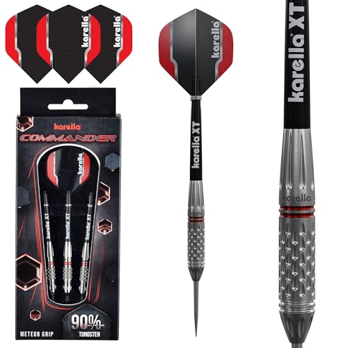 Karella Steeldart Commander Silver 90% Tungsten Steeldart, 23g, für Klassische Dartscheibe, 3 Dartpfeile mit Metallspitze, Dartboard, Wolfram, Profidart mit Flight und Shaft von Karella