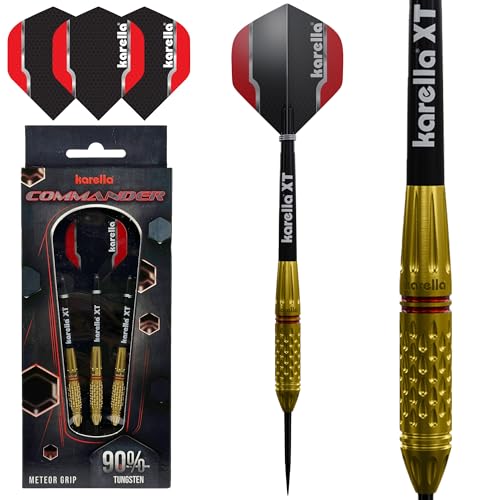 Karella Steeldart Commander Gold 90% Tungsten Steeldart, 22g, für Klassische Dartscheibe, 3 Dartpfeile mit Metallspitze, Dartboard, Wolfram, Profidart mit Flight und Shaft Karella Steeldart Commander Gold 90% Tungsten Steeldart, 22g, für Klassische Dartscheibe, 3 Dartpfeile mit Metallspitze, Dartboard, Wolfram, Profidart mit Flight und Shaft von Karella