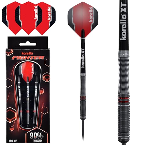 Karella Steeldart Figther 90% Tungsten Steeldart, 22g, für Klassische Dartscheibe, 3 Dartpfeile mit Metallspitze, Dartboard, Wolfram, Profidart mit Flight und Shaft Karella Steeldart Figther 90% Tungsten Steeldart, 22g, für Klassische Dartscheibe, 3 Dartpfeile mit Metallspitze, Dartboard, Wolfram, Profidart mit Flight und Shaft von Karella