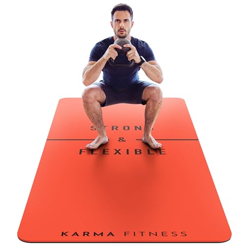 Große Trainingsmatte, extra breite und extra dicke Yogamatte (183 cm x 80 cm x 10 mm), TPE-Fitnessmatte mit kostenlosen Tragegurten, perfekt für HiiT-Heim-Workouts & Pilates – "Stark & flexibel" (rot) von Karma Fitness