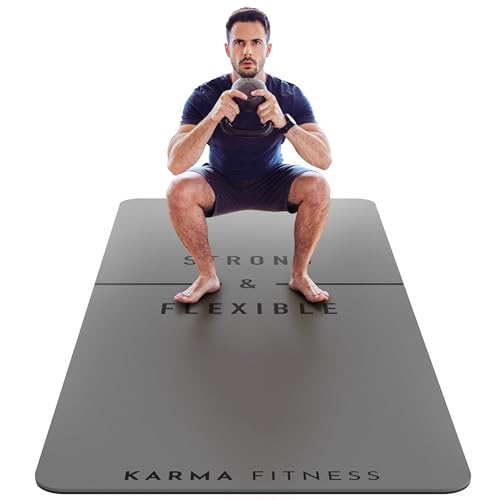 Große Übungsmatte, extra breite und extra dicke Yogamatte (183 cm x 80 cm x 10 mm), TPE-Fitnessmatte mit kostenlosen Tragegurten, perfekt für HiiT Home Workouts & Pilates – 'STRONG & FLEXIBLE' von Karma Fitness