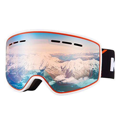 Karsaer Unisex Skibrille OTG，100% UV-Schutz Anti-Fog Snowboardbrille für Brillenträger， Helmkompatible Schneebrille，Snowboardbrille für Damen Herren K7013 von Karsaer