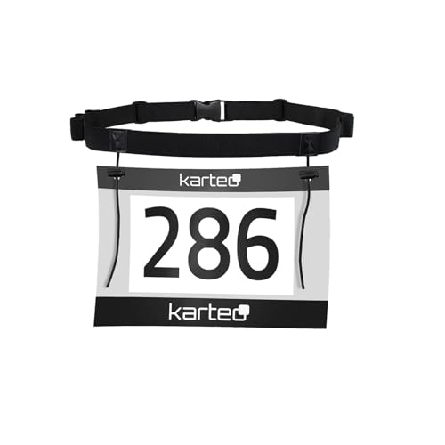 Karteo Startnummernband [1 Stück] Running Belt schwarz Laufgürtel Nummerngurt elastisch Startnummergürtel mit verschiebbaren Kordellaschen Start-Nummern-Gurt von Karteo