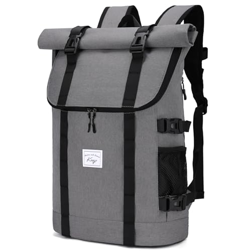 Kasgo Laptop Rucksack, Rolltop Schulrucksack Wasserabweisend 17 Zoll Rucksack Herren Damen Mädchen Jungen Teenager Casual Daypack für Reise Arbeit Camping Hellgrau Kasgo Laptop Rucksack, Rolltop Schulrucksack Wasserabweisend 17 Zoll Rucksack Herren Damen Mädchen Jungen Teenager Casual Daypack für Reise Arbeit Camping Hellgrau von Kasgo