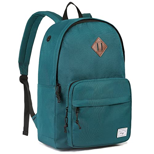 Kasgo Schulrucksack, Klassisches Leichtgewicht Rucksack Herren Damen Jungen Mädchen Teenager Hochschule Schultasche Casual Daypack für Reise Arbeit Dunkelgrün von Kasgo