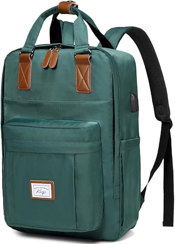 Kasgo Schulrucksack, Wasserabweisend Rucksack Mädchen Jungen Teenager 15.6 Zoll Laptop Vintage Damen Herren Rucksack mit USB-Ladeanschluss Casual Daypack für Hochschule Reise Arbeit(Dunkelgrün) von Kasgo