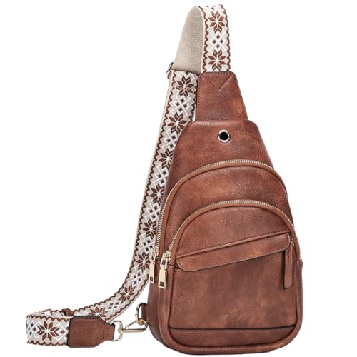 Kasgo Sling Bag für Dame, Leicht PU Leder Kleine Umhängetasche Schultertasche Crossbody Bag mit Schulterriemen Braun von Kasgo