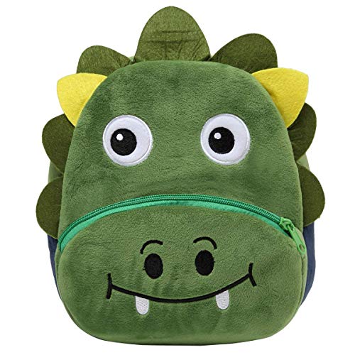 Kasgo Kleinkind Rucksack für Jungen Mädchen – Kleiner Niedlicher Tier-3D-Kinderrucksack für 1-4 Jahre, Leichter Kindergartenrucksack Mini-Kindergartentasche Sanftem Plüsch Grüner Dinosaurier von Kasgo