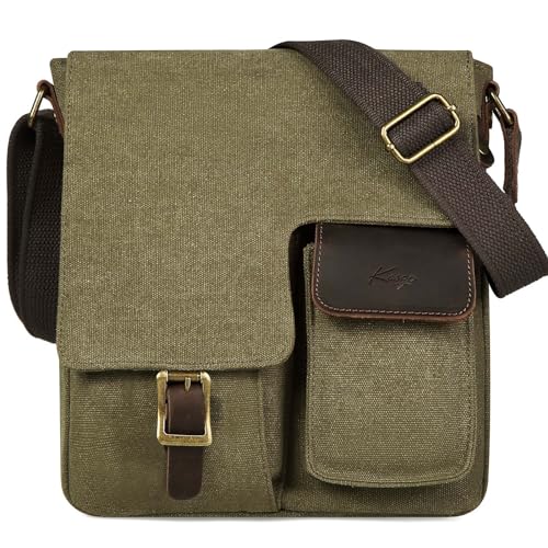 Kasgo Umhängetasche Damen, Wasserabweisend Vintage Segeltuch Herrentasche Schultertasche Klassische Kuriertasche Crossbody für Arbeit Schule Reisen Grün Kasgo Umhängetasche Damen, Wasserabweisend Vintage Segeltuch Herrentasche Schultertasche Klassische Kuriertasche Crossbody für Arbeit Schule Reisen Grün von Kasgo