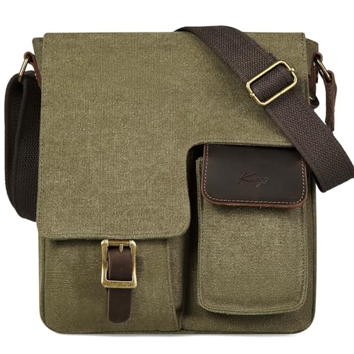 Kasgo Umhängetasche Damen, Wasserabweisend Vintage Segeltuch Herrentasche Schultertasche Klassische Kuriertasche Crossbody für Arbeit Schule Reisen Grün von Kasgo