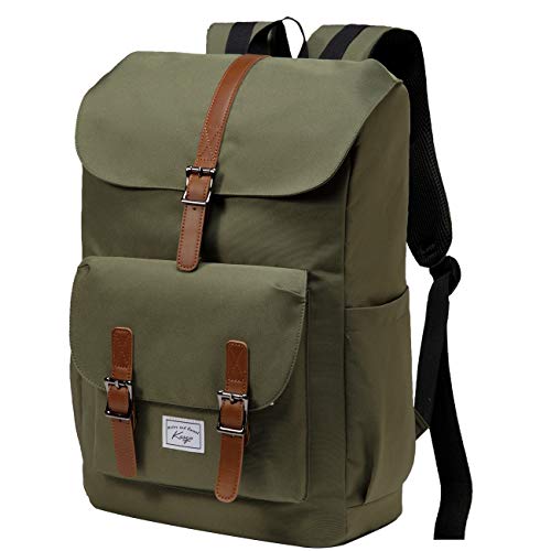 Schulrucksack, Kasgo Wasserabweisend 15.6 Zoll Laptop Vintage Rucksack für Mädchen Jungen Teenager Damen Herren mit USB-Ladeanschluss Casual Daypack für Hochschule Reise Arbeit Schulranzen(Dunkelgrün) von Kasgo