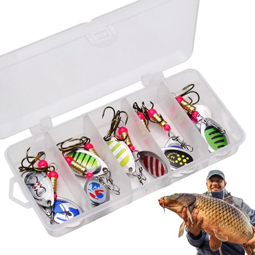 Angelköder Spinnerbait, Spinnerbaits zum Barschangeln | Forellenspinner Pailletten-Angelspinner | 10X Metall-Köder-Angelausrüstung, Forellenköder mit Tackle-Box, Angelköder-Set, Angelzubehör von Kasmole