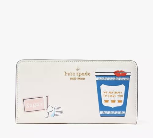 Kate Spade New York Coffee Break Large Slim Bifold Wallet Leather In Cream Multi, Cremefarben, Große, schlanke, faltbare Brieftasche von Kate Spade New York