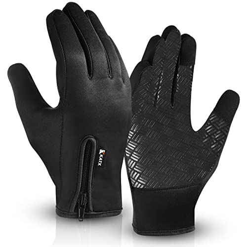 Katx Laufhandschuhe Fahrradhandschuhe Winterhandschuhe für Herren und Damen Touchscreen Anti-Rutsch-Griff leicht verdicktes Fleece-Futter Winddicht für Outdoor Katx Laufhandschuhe Fahrradhandschuhe Winterhandschuhe für Herren und Damen Touchscreen Anti-Rutsch-Griff leicht verdicktes Fleece-Futter Winddicht für Outdoor von Katx