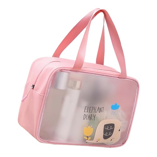 Transparente Make-up-Tasche, Kosmetiktasche, PU-PVC, Transparent, Cartoon-Muster, Handgehalten, Wasserdicht, L-Größe, Make-up-Tasche für Schwimm- und Toilettenartikel (Rosa) von Kavolet