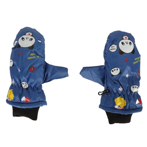 Kcabrtet 2 Stück Kinder-Schneefäustlinge, warm, wasserdicht, Winddicht, verdicktes Polyester-Fleece, niedliches Muster, Kleinkind-Skihandschuhe für Outdoor, Wandern, Laufen, Reiten (Blue) von Kcabrtet