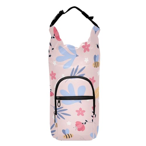 Kcldeci Wasserflaschentaschen-Halter, Tragetasche für Frühlingsgarten, niedliche Biene und Blumen, isolierte Umhängetasche, Tasche mit Gurt und Taschen für Männer und Frauen, Mehrfarbig, Einheitsgröße von Kcldeci