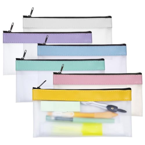 Kcvzitrds 6er-Pack Transparente Federmäppchen, Federmäppchen, Transparente Make-Up-Tasche, Bleistifttasche, Stiftetasche, Transparentes Federmäppchen, Transparente Tasche mit Reißverschluss von Kcvzitrds