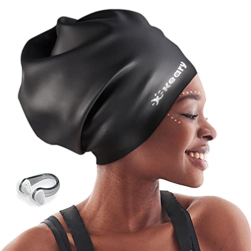 Extra große Badekappe für Zöpfe und Dreadlocks, Afro-Haarverlängerungen, gewebt, Lange Haare, wasserdichte Silikon-Abdeckung, Ohr, Bad, Pool, Dusche, um die Haare trocken zu halten, schwarz Extra große Badekappe für Zöpfe und Dreadlocks, Afro-Haarverlängerungen, gewebt, Lange Haare, wasserdichte Silikon-Abdeckung, Ohr, Bad, Pool, Dusche, um die Haare trocken zu halten, schwarz von Keary