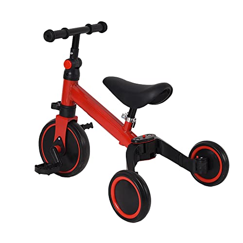 Kleinkind-Dreirad, Laufrad mit Abnehmbare Pedale, Laufräder Kinderfahrrad Laufrad für Kinder, Kinderlaufrad für Mädchen und Jungen (Rot-Ohne Schubstange) von Kedia