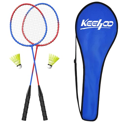 KH Federball Set Badminton Schläger Set of 2 oder 4 für Erwachsene Kinder, Schläger, Federbälle und Tragetasche im Lieferumfang von Keehoo