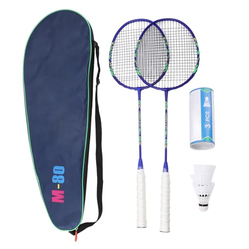 Keenso Badmintonschläger-Set, Badminton-Set mit 3 Nylon-Federbällen, Tragetasche für, Erwachsene (Blau Grün) von Keenso