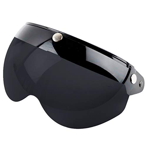 Keenso Universal 3 Snap Retro Helm Visier Winddicht Sonnenschutz Halbgesicht Motorrad Helme Visier (Schwarz, Dunkelbraun) von Keenso