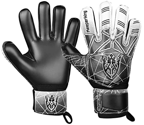 Keeperking Torwarthandschuhe Erwachsene Kinder Jugend mit und ohne Fingerschutz Fußballhandschuhe abnehmbar fingersave 4mm Unisex (4, Schwarz- Abnehmbar FS) von Keeperking