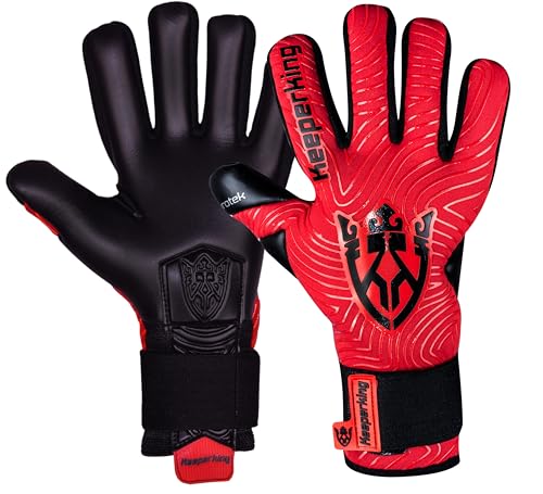 Keeperking Torwarthandschuhe für Erwachsene Fußballhandschuhe Herren Innennaht Profi Grip 4mm Fester Sitz Unisex Jonior (6,Rot-Schwarz-Neg) von Keeperking