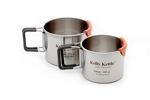 Camping Tasse Set 350 & 500ml) 2 X Hochwertige Einzel Wand Edelstahl Cup. Features Enthalten: Silikon Beschichtet Faltbar für Komfort Coolip™ To Protect von Burning / Abmessungen an der Seite des Bechers / von Kelly Kettle