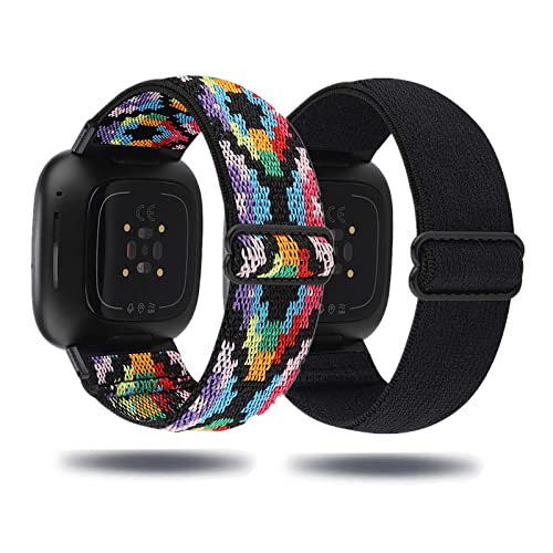 Kemikeji 2 Stück Armbänder für Fitbit Versa 3 Armband /Fitbit Sense Stoff Nylon Solo Loop Set Damen Herren Sport Watch Ersatzarmband Kompatibel mit (9) von Kemikeji