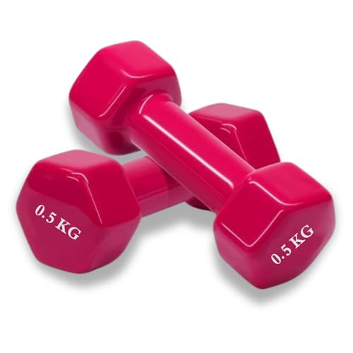 Vinyl Coated Dumbbells (Set of 2) - 0.5kg, Anti-Roll Dumbbell Set for Safe Home Fitness Training By Kemket von Kemket