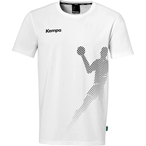 Kempa T-SHIRT BLACK & WHITE mit Rippe Kragen Baumwolle Shirt Herren - mit Player-Aufdruck - Sport Fitness Handball - weiß - Größe XL von Kempa