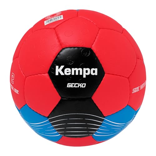 Kempa Unisex Jugend Gecko Handball Spielball und Trainingsball-softes und griffiges Obermaterial-geeignet für das Spielen mit Harz, rot/kempablau, 3 von Kempa