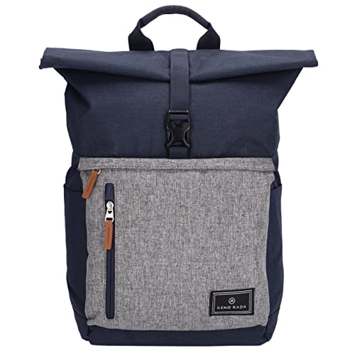 KENORADA Rucksack Whitney Roll-Up | moderner Tagesrucksack mit Rolltop | gepolstertes Laptopfach (bis 17") | verstellbare Schulterriemen | Zwei Außenfächer und Innenfach (Marine/grau) von Kenorada