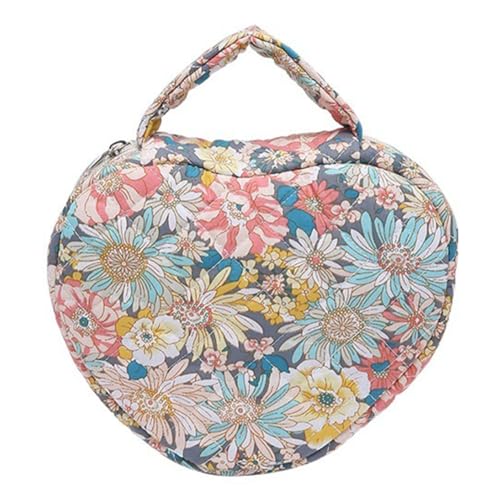 Kexpery – Gesteppte Kosmetiktasche für Damen, gepolsterte Kulturtasche aus Baumwolle, mit Blumenmuster, gesteppte Hautpflege, Damentasche, Farbenfroh, Fashion von Kexpery