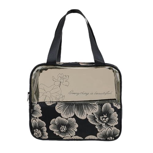 Kexpery Kosmetiktasche aus PVC für Damen, durchsichtige Kulturtasche, Make-up-Organizer, Blumen-Make-up-Organizer, Aufbewahrungstasche mit Reißverschluss für, Black M, Utility von Kexpery