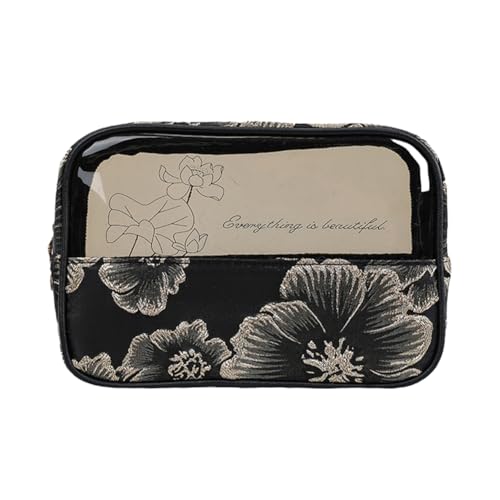 Kexpery Kosmetiktasche aus PVC für Damen, durchsichtige Kulturtasche, Make-up-Organizer, Blumen-Make-up-Organizer, Aufbewahrungstasche mit Reißverschluss für, Black S, Utility von Kexpery