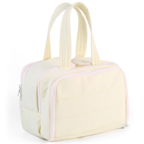 Kexpery Kosmetiktasche mit Griff für Make-up-Organizer, leichte Aufbewahrungstasche, Kapazität für Frauen, wesentliches Pflegezubehör, beige, 10.63x9.84x6.3in, Fashion von Kexpery