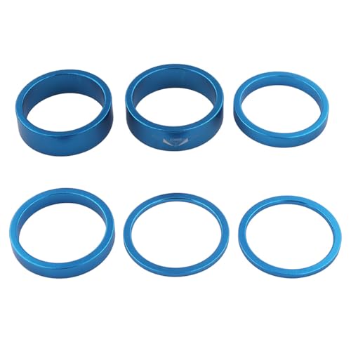 Kexpery Unterlegscheiben-Abstandshalter 2/5/10 mm, Headset-Abstandhalter, Vorderradgabel-Abstandshalter, Aluminiumlegierung, für 28,6 mm Vorderradgabel, Blau, 6 Stück von Kexpery
