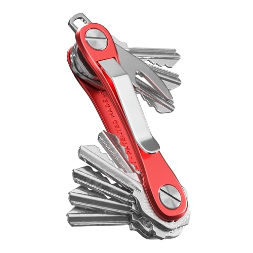 KeySmart Rugged - Multifunktions-Schlüsselhalter, Schlüsselorganisator mit Flaschenöffner und Taschenclip (bis zu 14 Schlüssel, Rot) von KeySmart