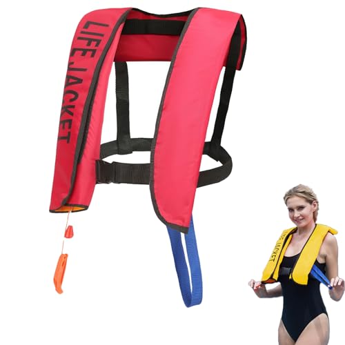 Rettungsweste 150N, Automatik Rettungsweste für Erwachsene, Automatische Schwimmweste, chwimmweste für Erwachsene Aufblasbar, ab 40kg, für Wassersport (Rot) von KeyoGoS