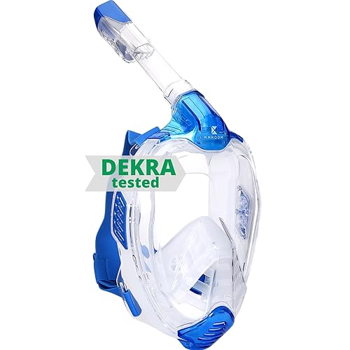 Khroom von DEKRA® geprüfte CO2 sichere Schnorchelmaske Vollmaske Seaview X - Tauchmaske für Erwachsene / Kinder | Schnorchelausrüstung / Schnorchelset Alternative (S/M, Hellblau) von Khroom