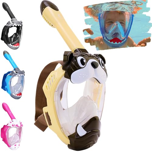 Khroom CO2 sichere Schnorchelmaske für Kinder ab 3 Jahren | geprüft* durch TÜV Rheinland | Vollgesichtsmaske zum Schnorcheln - Seaview Hund | Vollmaske Taucherbrille Tauchermaske (Hund) von Khroom